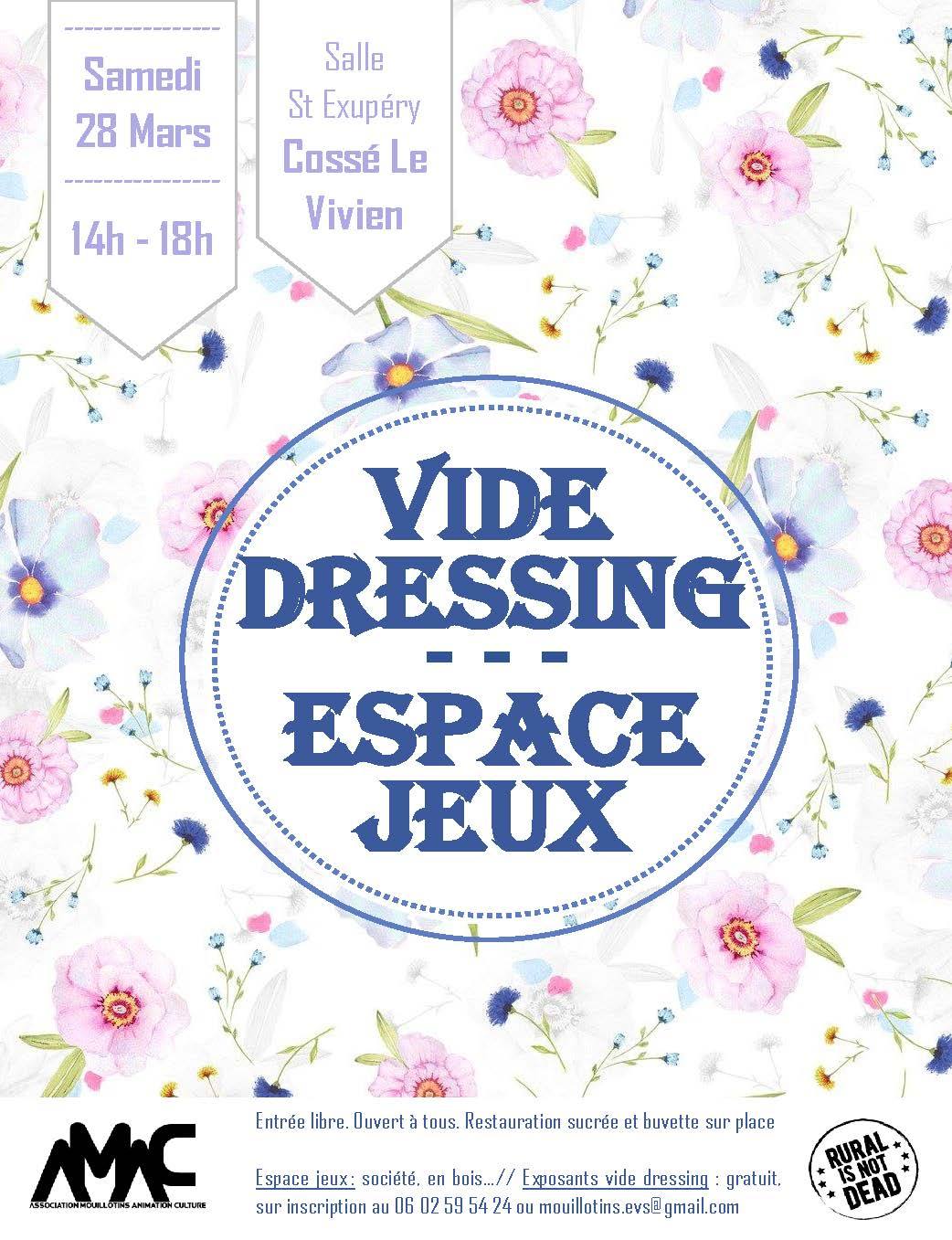Affiche du vide-dressing et espace jeux de l'AMAC à Cossé-le-Vivien