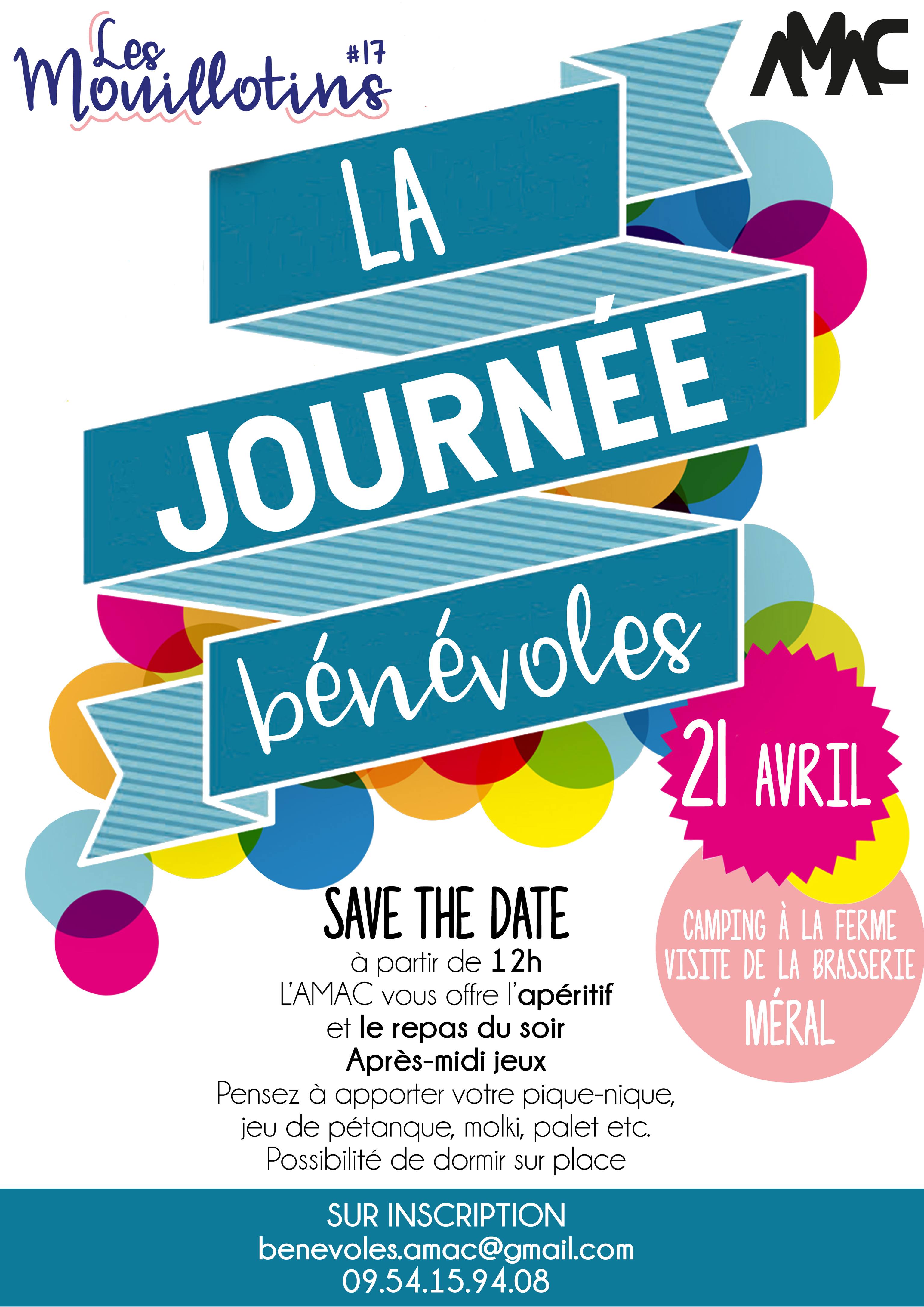 Affiche de la journée bénévoles des Mouillotins #17 au camping à la ferme de Méral