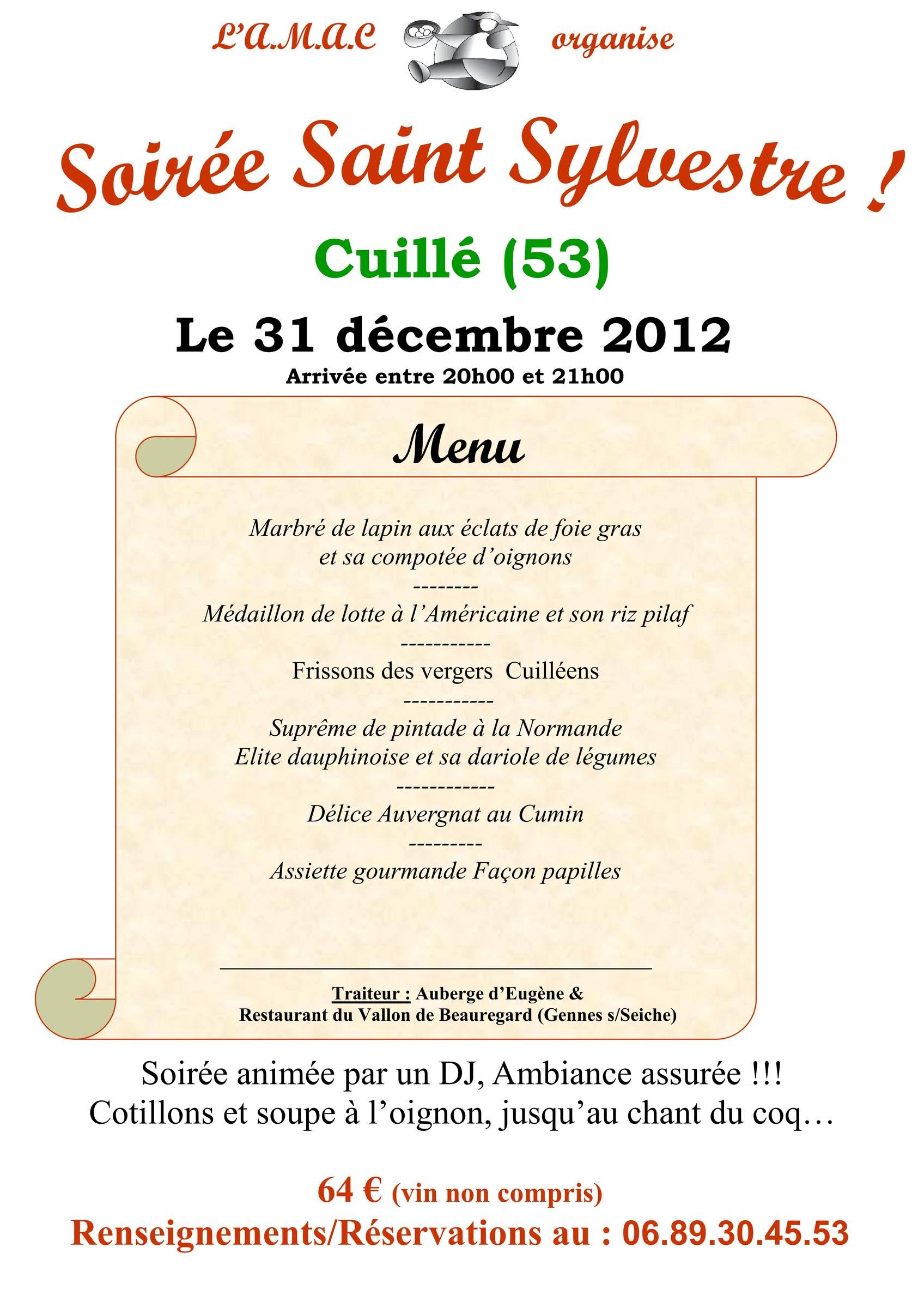 Affiche de la soirée Saint-Sylvestre 2012 de l'AMAC