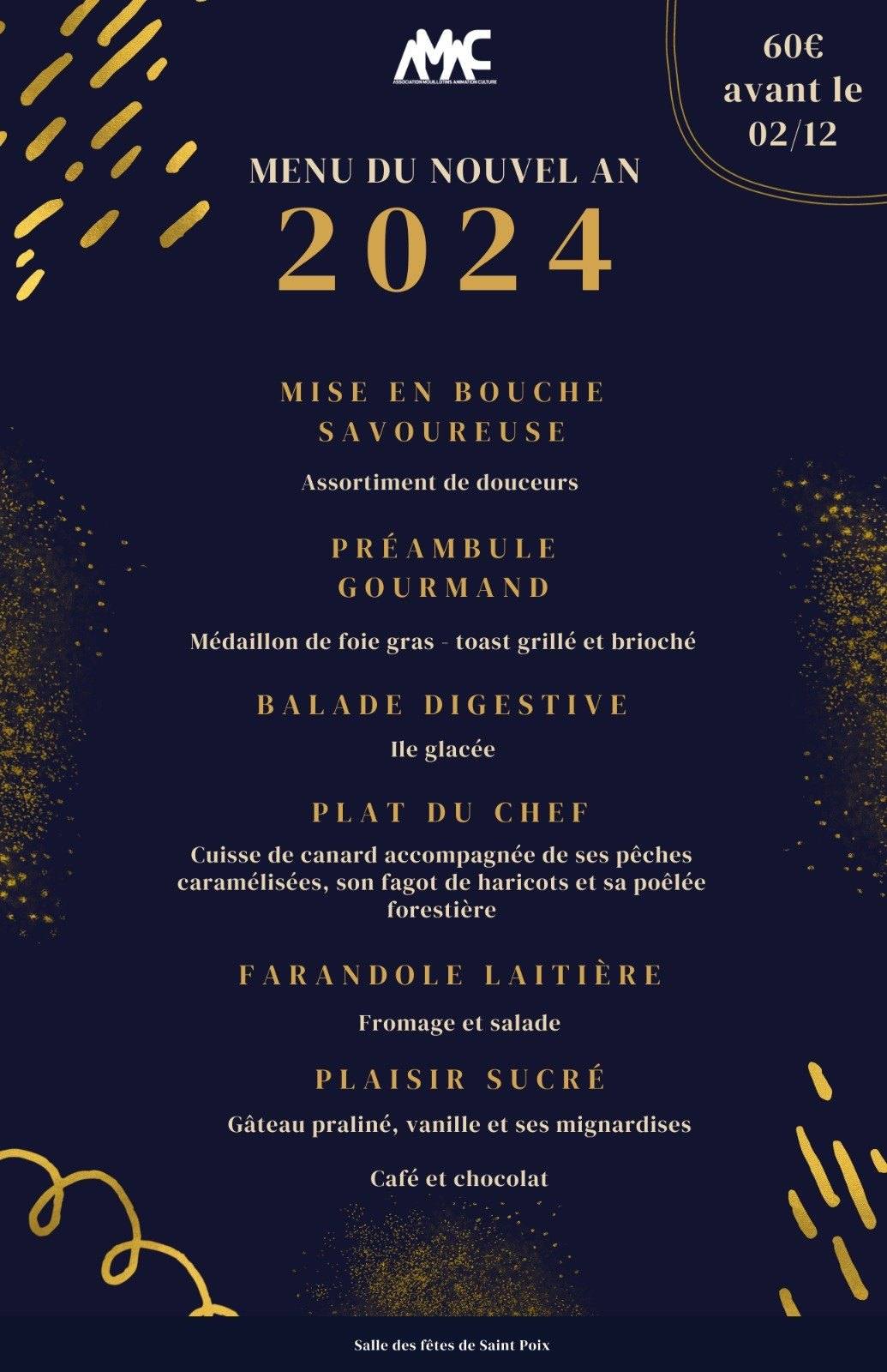 Menu du Nouvel An 2024 de l'AMAC