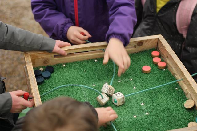 Des mains s’activent sur un jeu de palets en bois - photo AMAC / Les Mouillotins