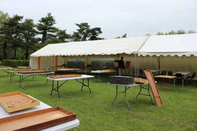 Les jeux en bois prêts sous le chapiteau - photo AMAC / Les Mouillotins