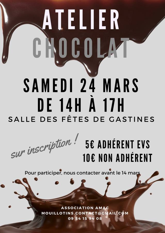 Poster for AMAC's chocolate workshop in Gastines