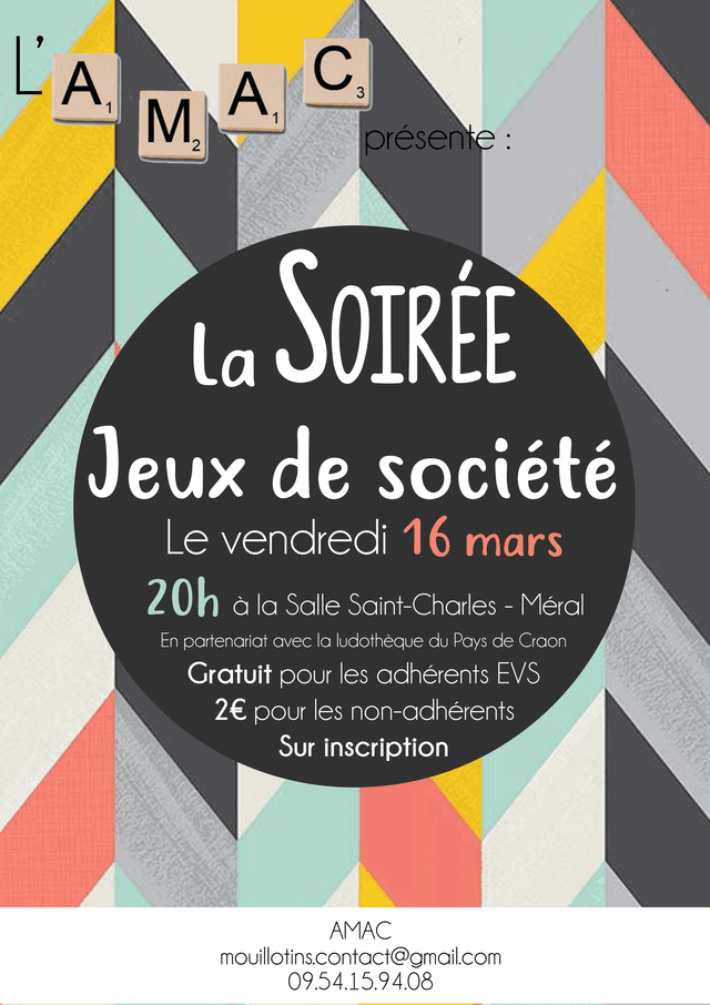Poster for AMAC's board games night in Méral