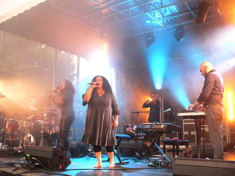 Lo'Jo sur scène, entre chant et claviers - photo AMAC / Les Mouillotins